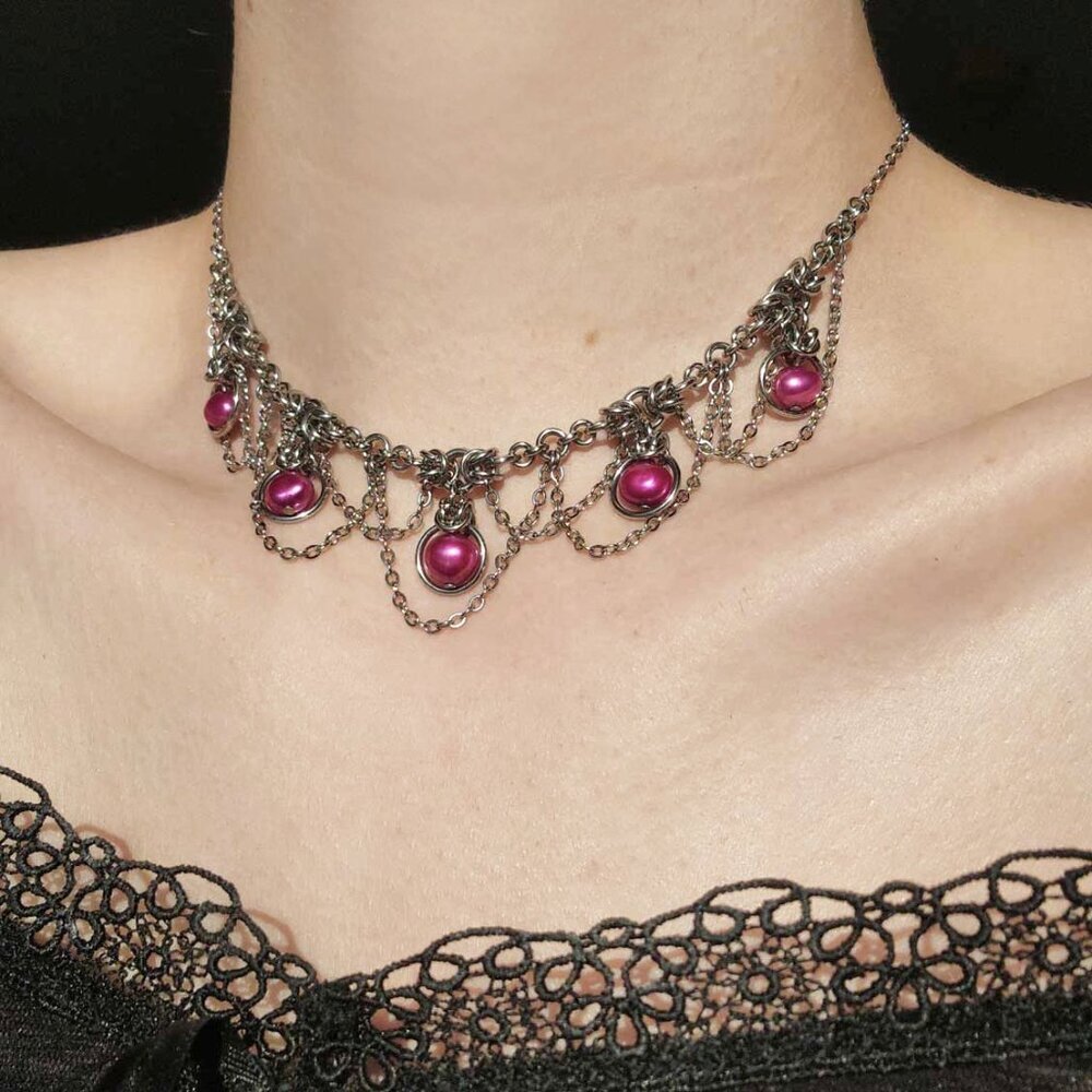 Pink and silver princess choker necklace - Picture 2 of 13